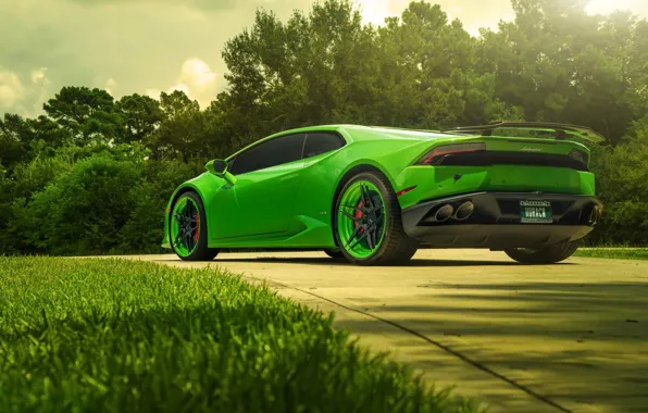 Обои ADV.1, Color, Lamborghini, LP610-4, Green, Rear, Supercar, Wheels, Huracan