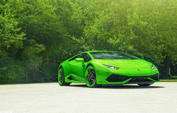 Обои ADV.1, Color, Lamborghini, LP610-4, Green, Supercar, Front, Wheels, Huracan