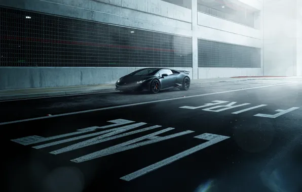 Обои Lamborghini, Dark, Front, Black, Color, Road, Supercar, Wheels, Huracan, LP610-4