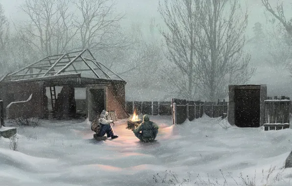 Обои stalker, деревня, украина, снег, зима, чернобыль