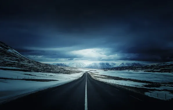 Обои дорога, природа, снег, Iceland's Ring Road, горы