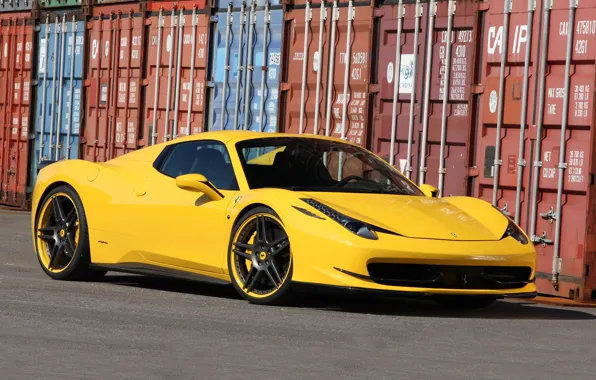 Обои Авто, Желтый, Машина, spider, Ferrari, 458, Italia, Спорткар, Контейнер