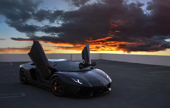 Обои облака, Lamborghini, суперкар, Aventador, на крыше, Lamborghini Aventador, sports car