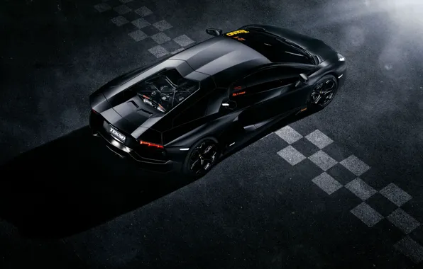 Обои Lamborghini, Black, Line, LP700-4, Aventador, View, Supercar, Rear, Top, Ligth, Finisg
