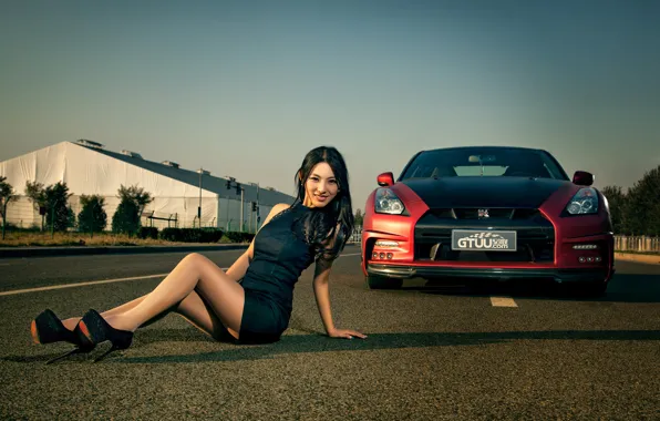 Обои nissan GT-R, автомобиль, девушка, korean model, машина, авто, модель, азиатка