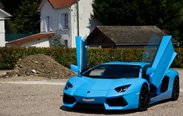 Обои Lamborghini, supercar, paris, blue, france, LP700-4, Aventador, Exotic