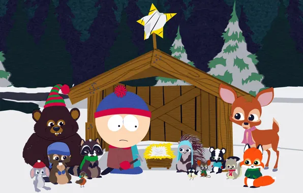 Обои Южный парк, South Park, Рождество, лесные зверята, Woodland Critter Christmas, Стэн