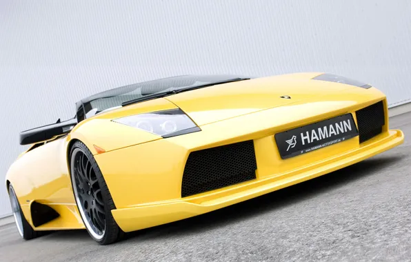 Обои желтый, Roadster, Lamborghini, Hamann, supercar, вид спереди, tuning, Murcielago