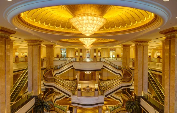 Обои отель, ОАЭ, эскалатор, Абу-Даби, лестница, люстра