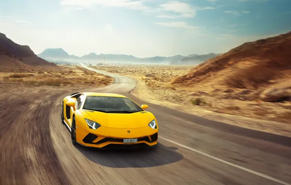 Обои Speed, Supercar, Lamborghini, Aventador S, Yellow