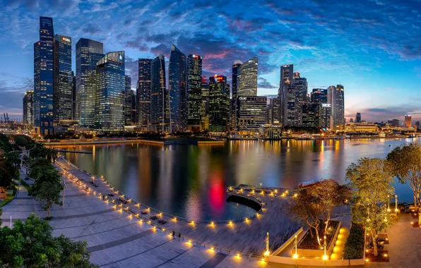 Обои Marina Bay, Сингапур, Singapore, мегаполис, вечер, огни