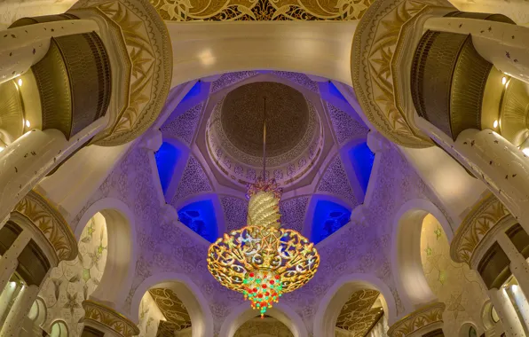 Обои Абу-Даби, мечеть шейха Зайда, зал, ОАЭ, люстра