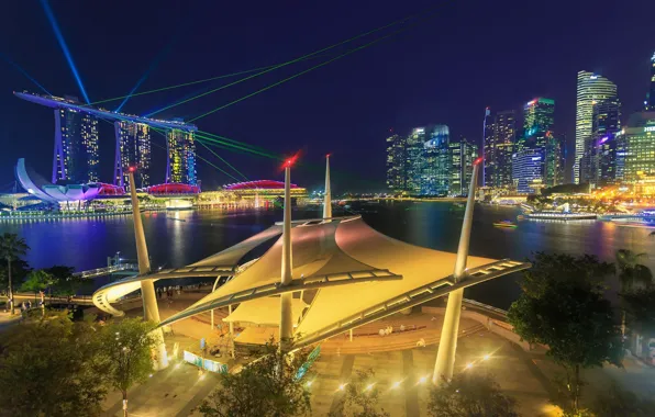 Обои Singapore, город, лазеры, Сингапур, огни
