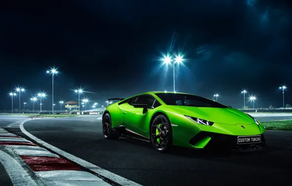 Обои Track, LP610-4, Lamborghini, Performante, Night, Green, Huracan