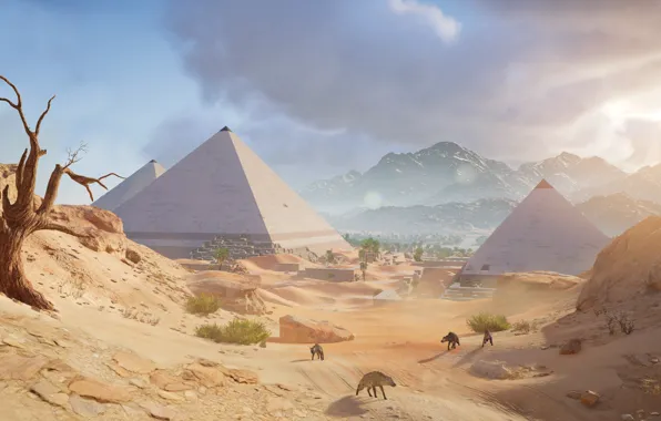 Обои Assassin's Creed: Origins, пирамида, пустыня, Египет, песок
