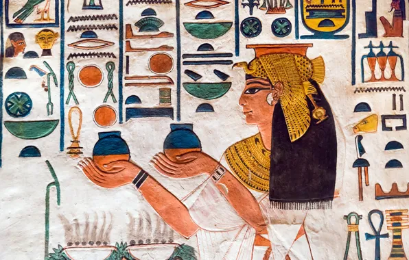 Обои Иероглифы, стена, краски, Египет, древность