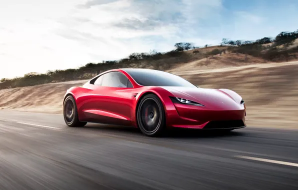 Обои Roadster, red, Tesla Roadst, car, future, 2020, Tesla