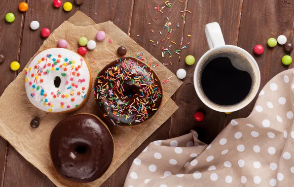 Обои coffee, кофе, donuts, cup, пончики