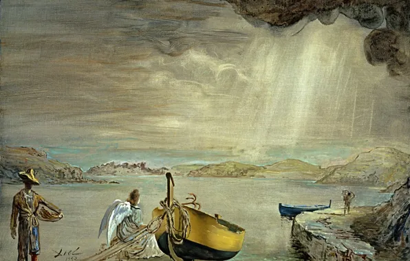 Обои сюрреализм, картина, лодка, Сальвадор Дали, Salvador Dali, Ангел Порт-Льигата