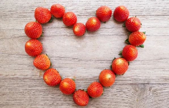 Обои клубника, heart, fresh, wood, love, ягоды, berries, romantic, любовь, сердце, strawberry