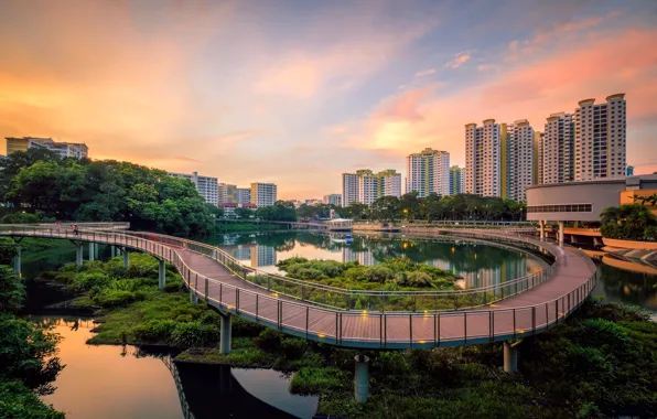 Обои город, Сингапур, Singapore, мост, Singapore city, озеро