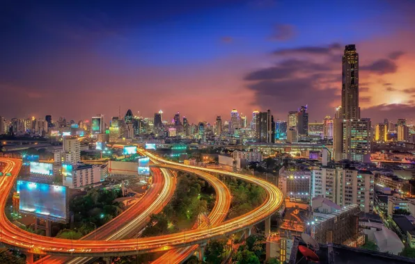 Обои город, Thailand, Bangkok, Таиланд, Бангкок, иллюминация