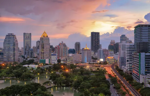 Обои Thailand, здания, город, Bangkok, небоскрёбы, панорама, Таиланд, Бангкок