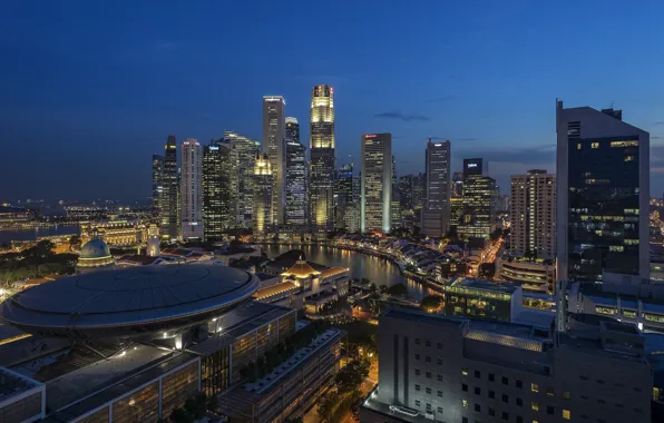 Обои город, небо, Сингапур, Singapore city, строения, ночь