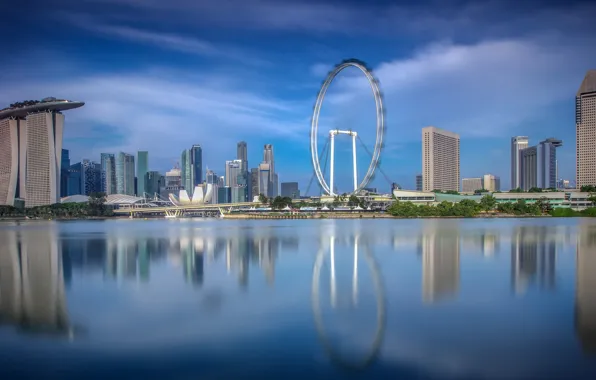 Обои отражение, колесо обозрения, Сингапур, день