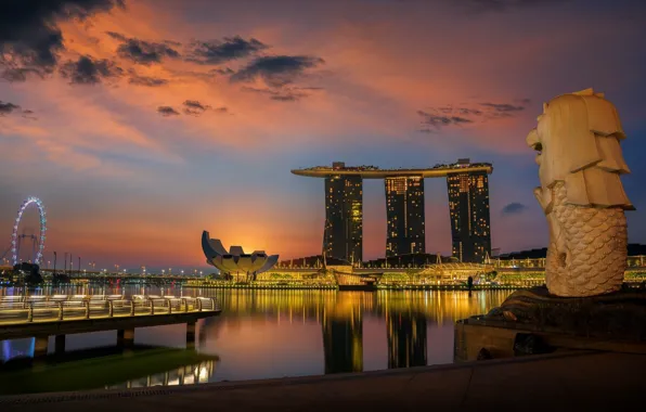 Обои закат, город, Сингапур, Singapore city