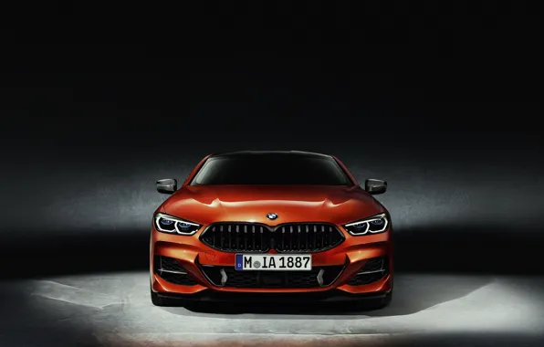 Обои BMW, G15, оранжевый, 8-Series, купе, 8er, 2018, фон, Coupe, вид спереди
