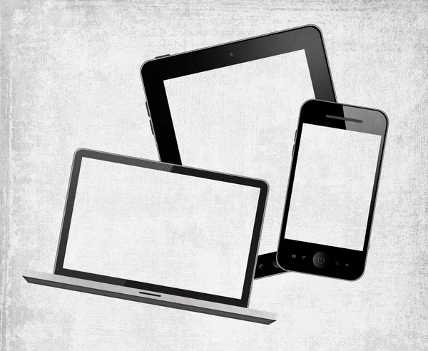 Tablet pc, ноутбук и мобильный телефон — стоковое фото
