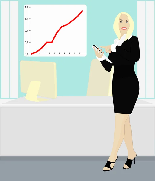 Бизнес-леди с Iphone в офисе — стоковый вектор