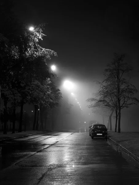 Туманная улица ночью — стоковое фото