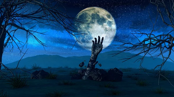 Halloween background with zombie hand — стоковое фото