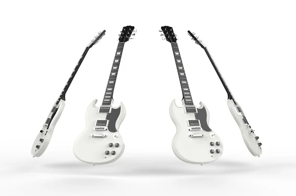 Четыре белые электрические гитары — стоковое фото