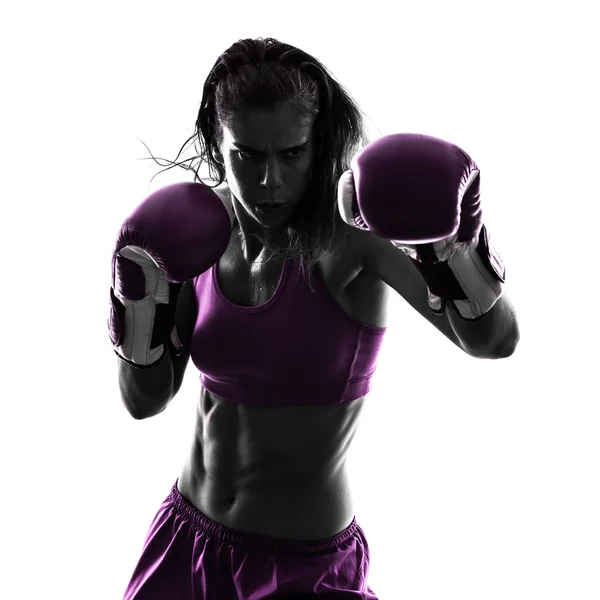 Женщина боксер бокс кикбоксинг силуэт изолированные — стоковое фото