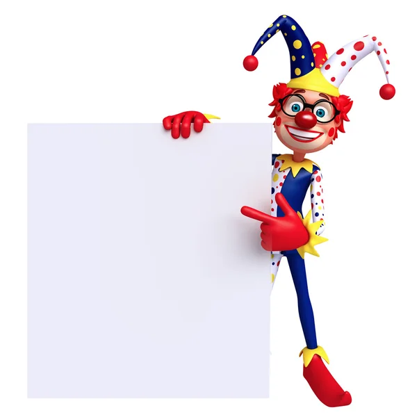 3D иллюстрации оказываются тонкий клоун с белая доска — стоковое фото