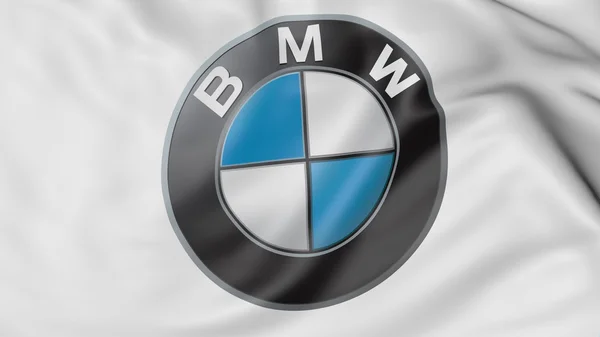Крупным планом размахивая флагом с логотипом Bmw, 3d визуализация — стоковое фото