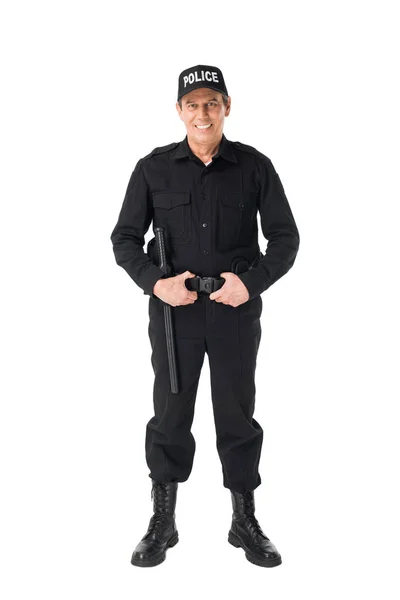 Красивый Полицейский Носить Форму Изолированные Белом Фоне — стоковое фото