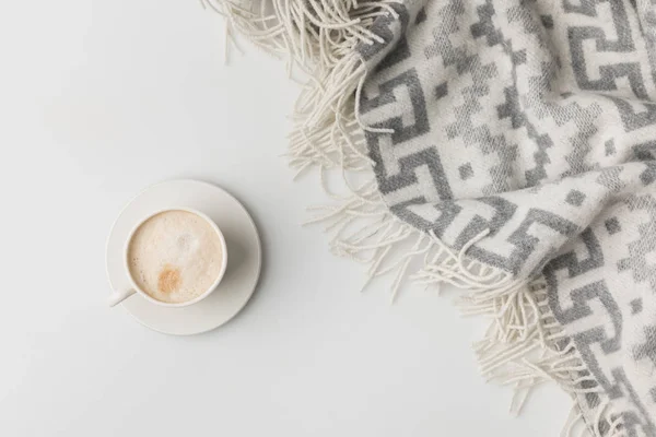 Вид Сверху Кофе Кубок Одеяло Изолированные Белом Фоне Стоковое Фото