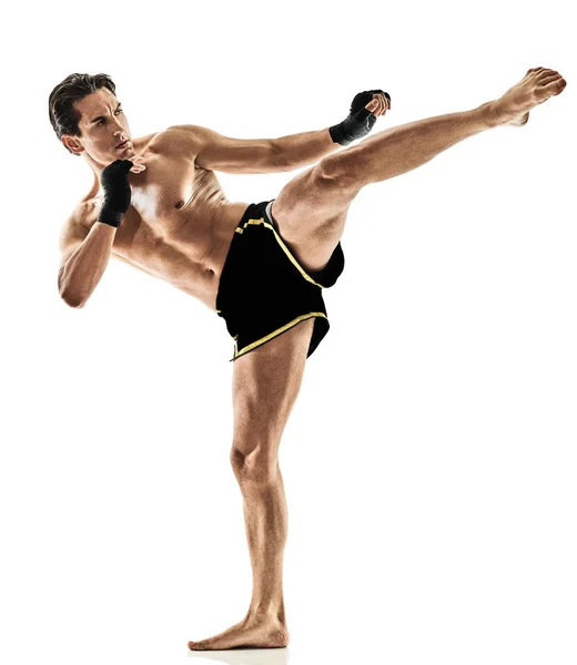 Muay тайского кикбоксинга кикбоксер тайский бокс человек изолированных — стоковое фото
