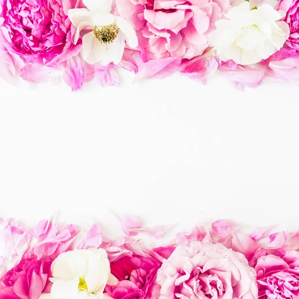 Цветочные Композиции Розовыми Цветами Плоские Лежал Сверху Вид — стоковое фото