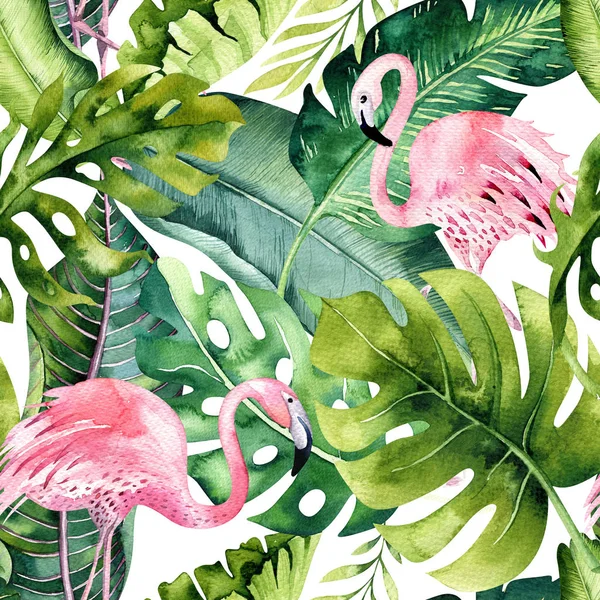Зеленые листья с фламинго — стоковое фото