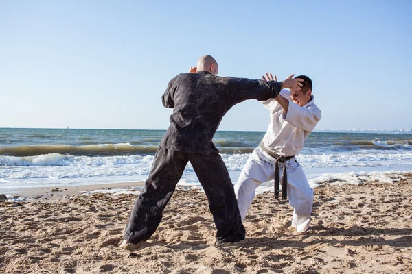 Профессиональные каратэ бойцов на фоне моря пляж — стоковое фото