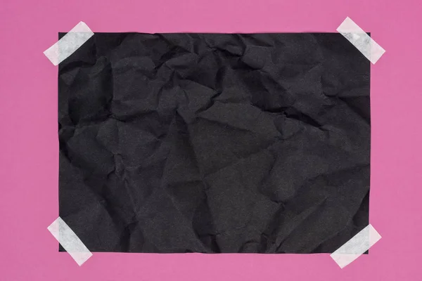 Top View Blank Crumpled Black Paper Pink — стоковое фото