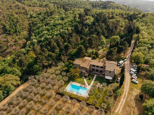 Aerial View Villa Swimming Pool Forest Italy — стоковое фото
