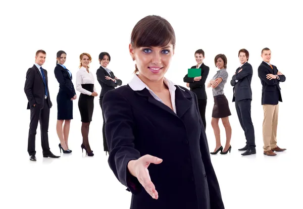 Изолированные бизнес-команда, фокус на женщину с жест рукопожатия — стоковое фото