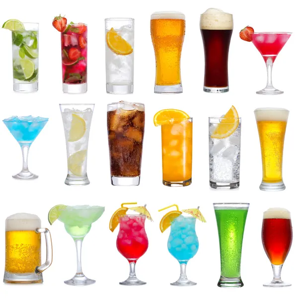 Набор различных напитков, коктейлей и пива Лицензионные Стоковые Изображения